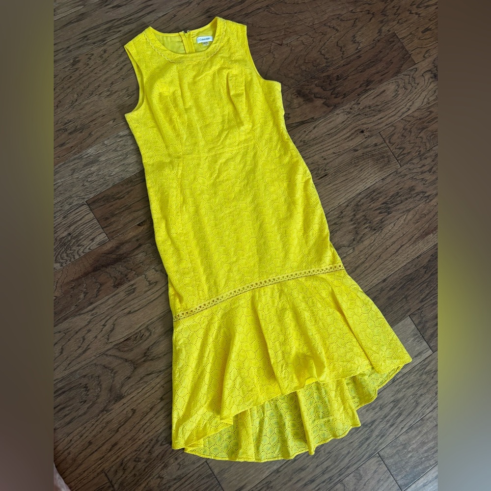 Calvin Klein Yellow seersucker dress size 12